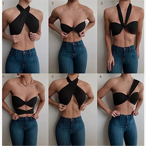 Sexy black satin 2 piece set. Crop top with high wasted wide leg pant. - Picture 2 of 4